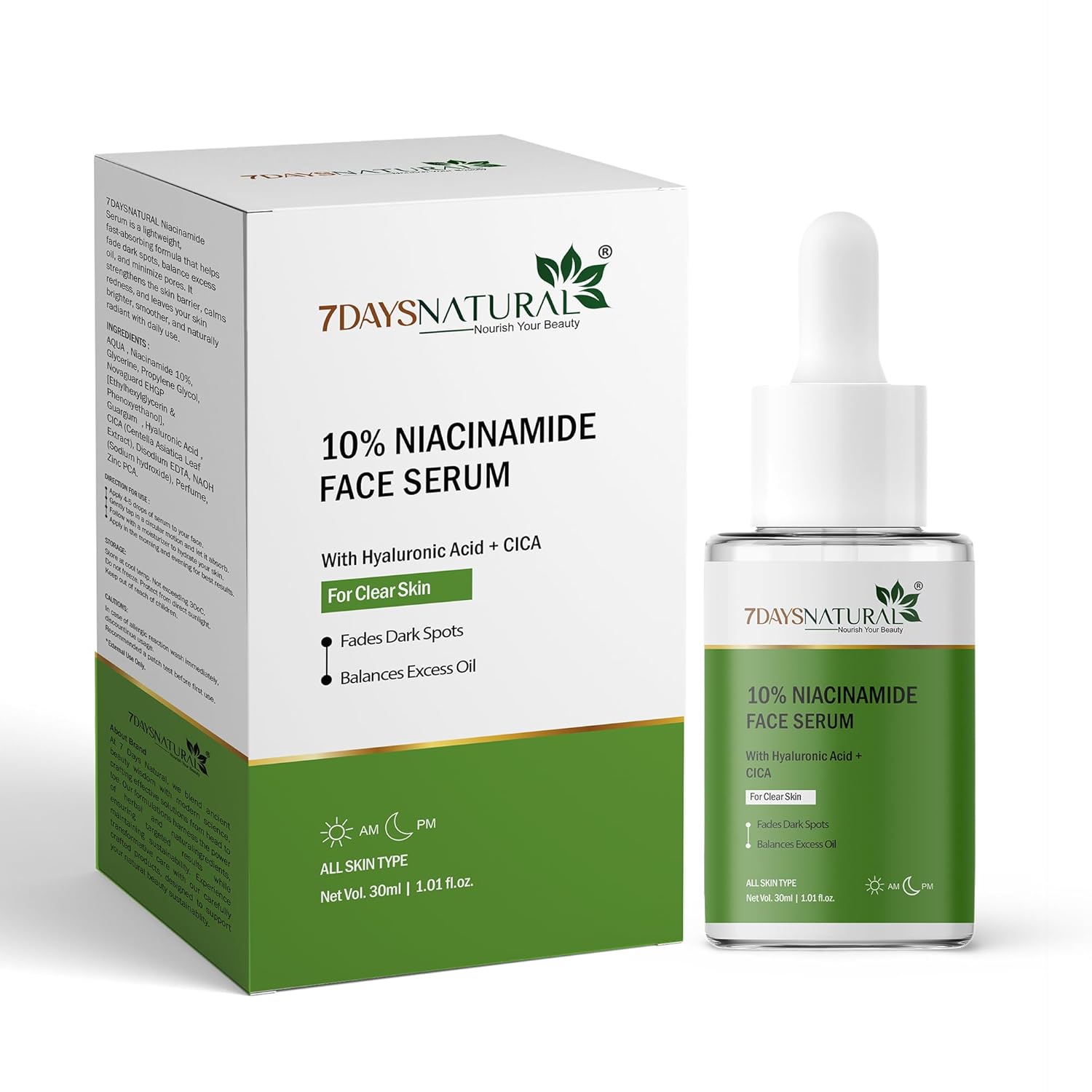 7DAYSNATURAL 10% Niacinamide Face Serum with Witch Hazel – Oil Control & Acne Care Serum for Oily Skin | 30ml